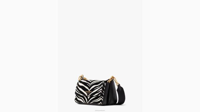 žene Kate Spade crni multi morgan zebra reljefni dvostruki crossbody pribor 04HN471
