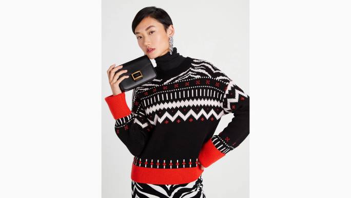 žene Kate Spade crno katy teksturirani kožni lanac s preklopom preko tijela pribor 04HN63