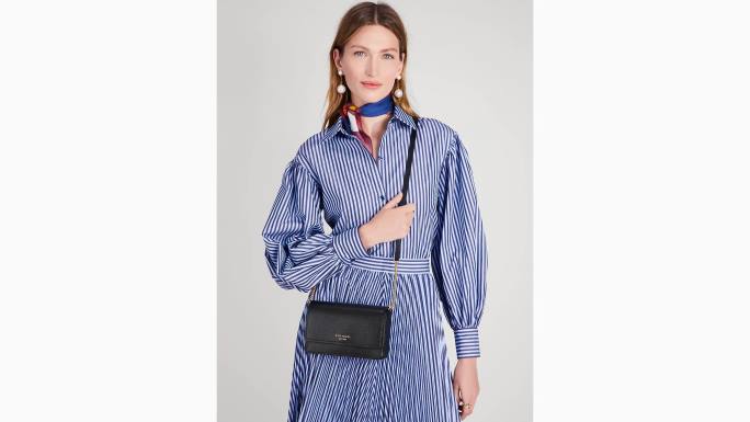 žene Kate Spade crno morgan novčanik s lancem s preklopom pribor 04HN268