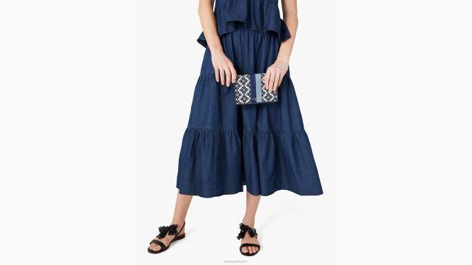 žene Kate Spade plavi multi cvjetni jacquard stripe lančić novčanik pribor 04HN253