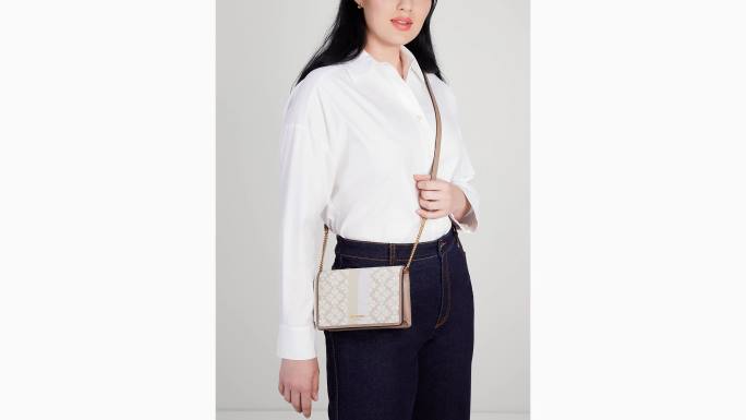 žene Kate Spade prirodni multi cvjetni jacquard stripe lančić novčanik pribor 04HN255