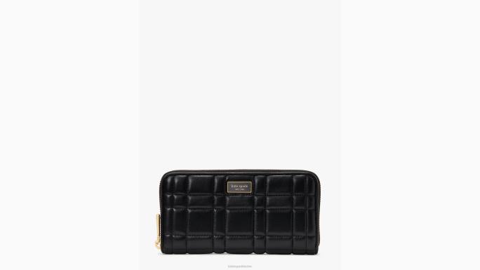 žene Kate Spade crno evelyn prošiveni kontinentalni novčanik s patentnim zatvaračem pribor 04HN396