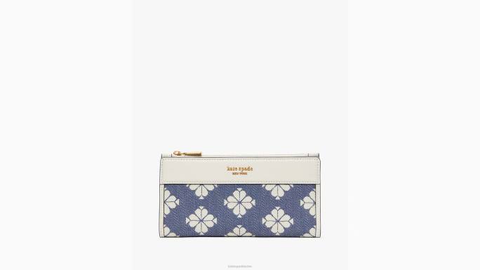 žene Kate Spade halo bijeli multi cvjetni dvobojni platneni uski novčanik s patentnim zatvaračem pribor 04HN422