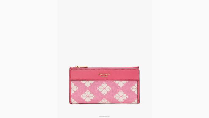 žene Kate Spade pom pom roza multi cvjetni dvobojni platneni uski novčanik s patentnim zatvaračem pribor 04HN421