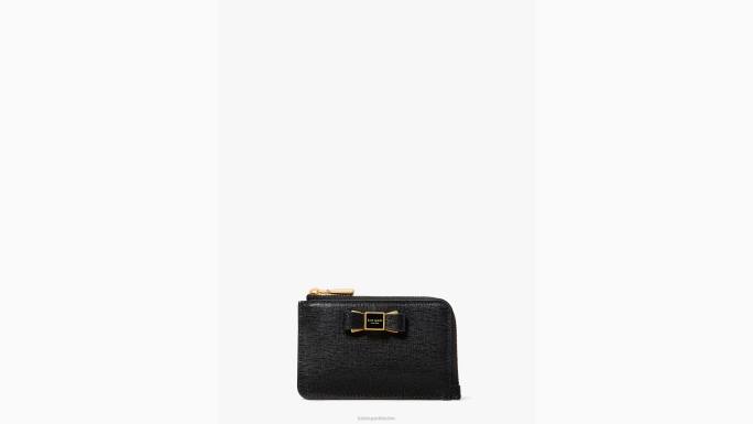 žene Kate Spade crno zip držač kartice ukrašen lukom morgan pribor 04HN461