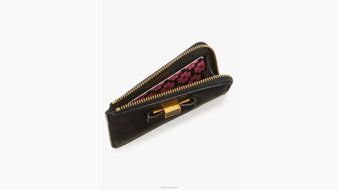 žene Kate Spade crno zip držač kartice ukrašen lukom morgan pribor 04HN461
