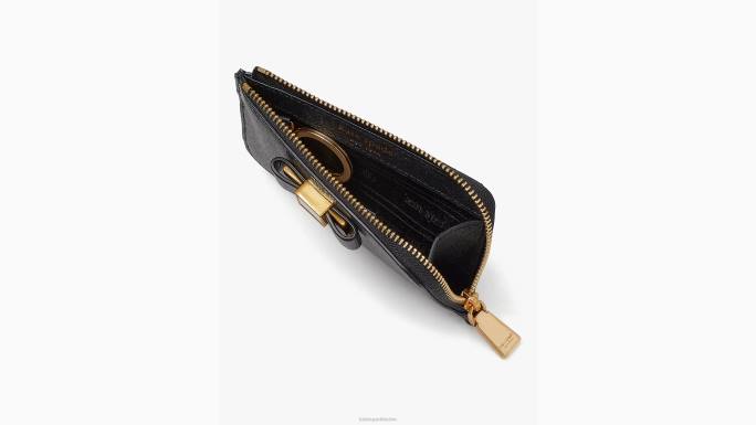 žene Kate Spade crno zip držač kartice ukrašen lukom morgan pribor 04HN461