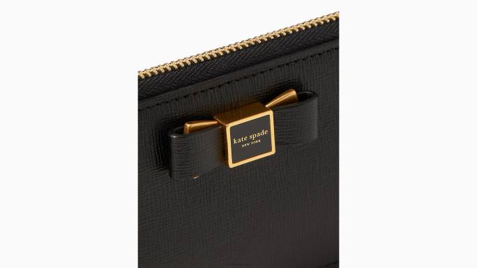 žene Kate Spade crno zip držač kartice ukrašen lukom morgan pribor 04HN461