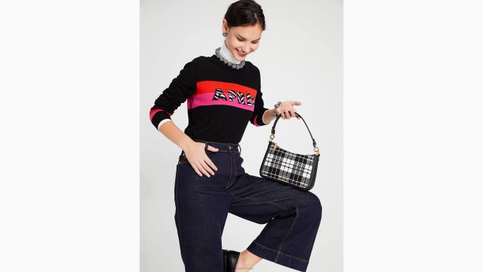 žene Kate Spade crni multi hudson posh plaid jacquard srednji kabriolet crossbody pribor 04HN328