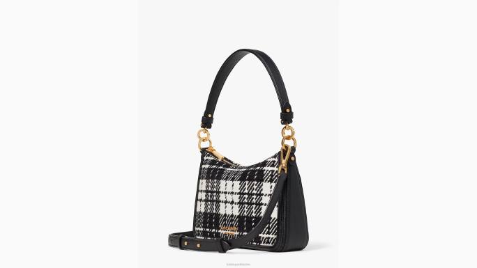 žene Kate Spade crni multi hudson posh plaid jacquard srednji kabriolet crossbody pribor 04HN328