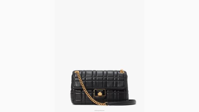 žene Kate Spade crno evelyn prošivena srednja preklopna torba za rame pribor 04HN319