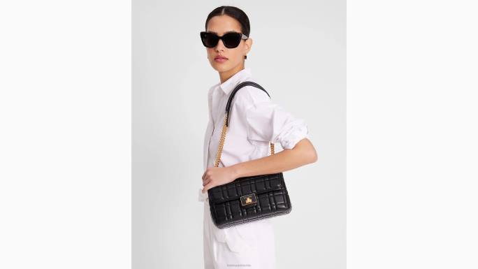 žene Kate Spade crno evelyn prošivena srednja preklopna torba za rame pribor 04HN319