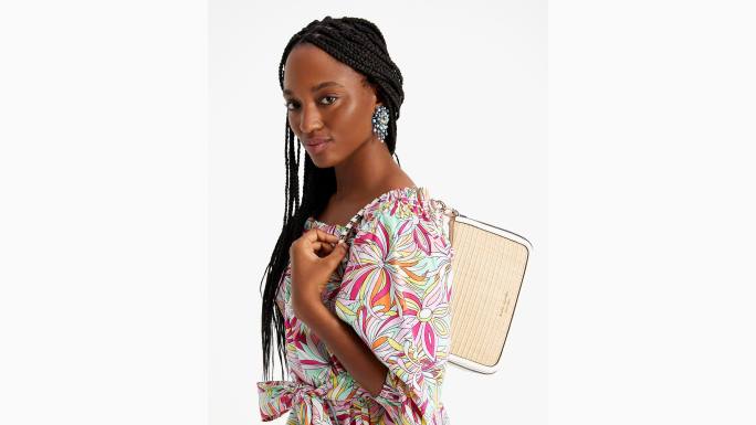 žene Kate Spade krema multi hudson straw srednje kabriolet crossbody pribor 04HN28