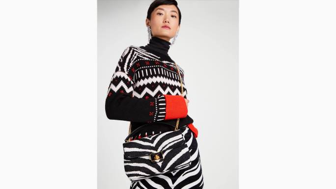 žene Kate Spade crni multi evelyn zebra boucle jacquard srednja torba na rame pribor 04HN330