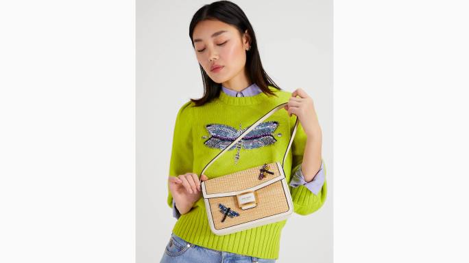 žene Kate Spade prirodni multi katy srednja torba na rame ukrašena slamnatim konjicem pribor 04HN154