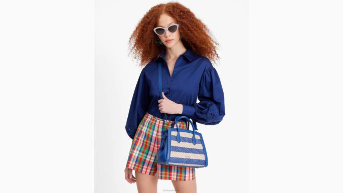 žene Kate Spade klasični plavi multi knott prugasta srednja torba pribor 04HN159
