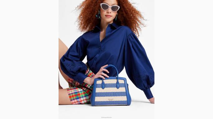 žene Kate Spade klasični plavi multi knott prugasta srednja torba pribor 04HN159