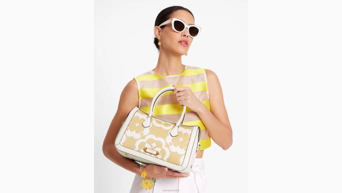 žene Kate Spade krema multi cvjetni monogram rafija gramercy srednja torba pribor 04HN326
