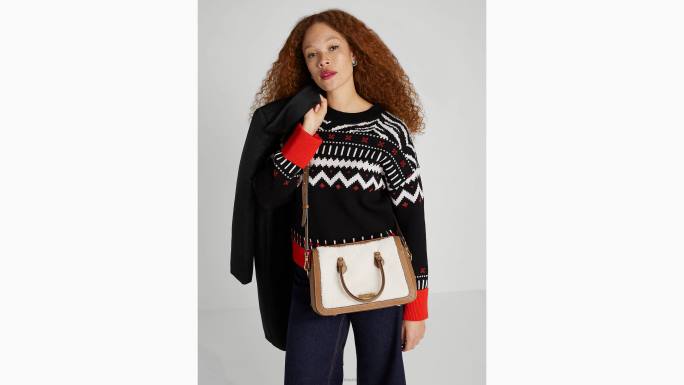 žene Kate Spade krema multi gramercy shearling srednje torba pribor 04HN341
