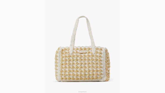 žene Kate Spade bijeli multi visoka plima prugasta heklana torba srednje veličine od rafije pribor 04HN8