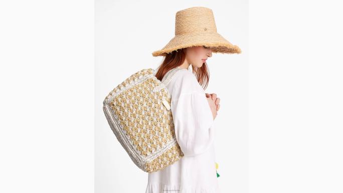 žene Kate Spade bijeli multi visoka plima prugasta heklana torba srednje veličine od rafije pribor 04HN8