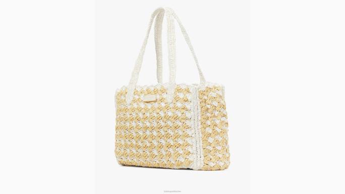 žene Kate Spade bijeli multi visoka plima prugasta heklana torba srednje veličine od rafije pribor 04HN8
