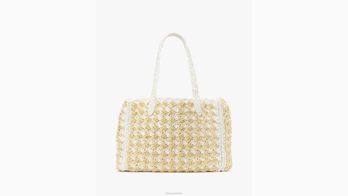 žene Kate Spade bijeli multi visoka plima prugasta heklana torba srednje veličine od rafije pribor 04HN8