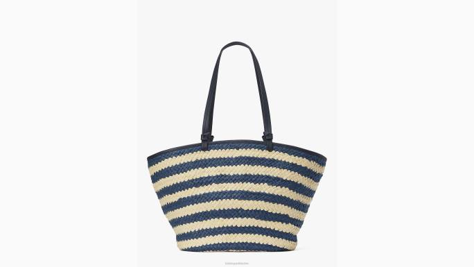 žene Kate Spade blejzer plavi multi shore stvar ukrašena prugastom slamnatom velikom torbicom pribor 04HN303