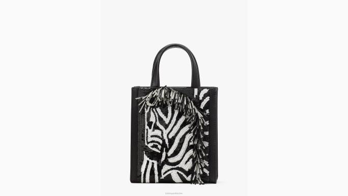 žene Kate Spade crni multi manhattan mini torbica ukrašena zebrama pribor 04HN335