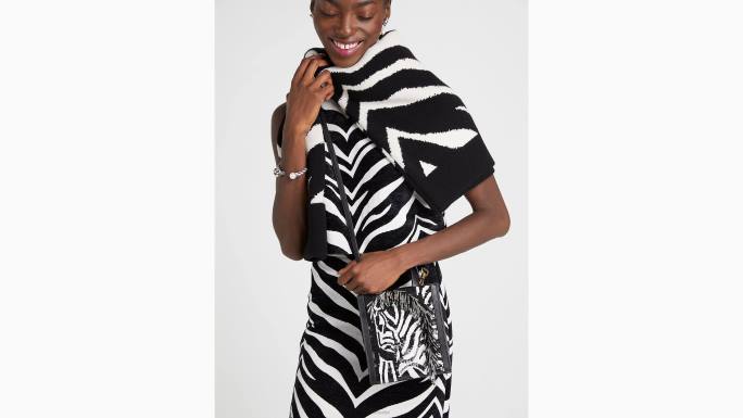 žene Kate Spade crni multi manhattan mini torbica ukrašena zebrama pribor 04HN335