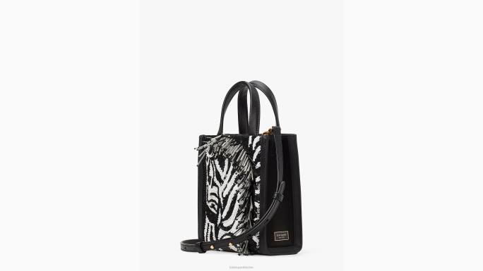žene Kate Spade crni multi manhattan mini torbica ukrašena zebrama pribor 04HN335