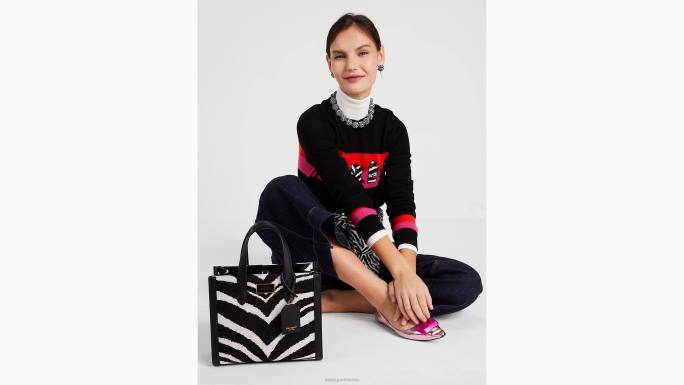 žene Kate Spade crni multi manhattan odvažna zebra boucle jacquard mala torbica pribor 04HN333