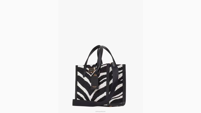 žene Kate Spade crni multi manhattan odvažna zebra boucle jacquard mala torbica pribor 04HN333