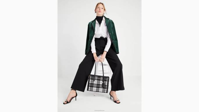 žene Kate Spade crni multi market posh karirana jacquard torba srednje veličine pribor 04HN334