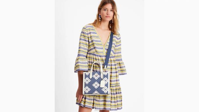 žene Kate Spade halo bijeli multi cvjetna dvobojna platnena manhattan mala torba pribor 04HN286