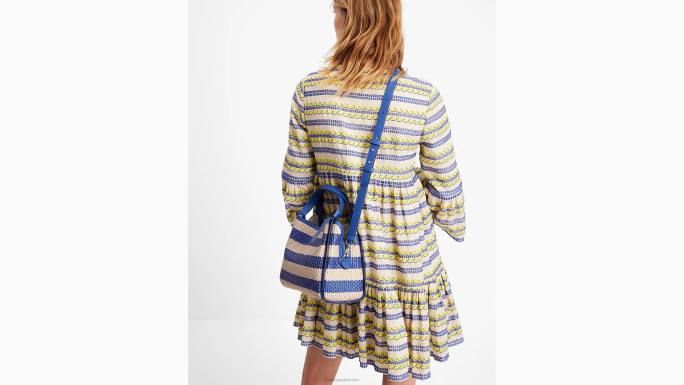 žene Kate Spade klasični plavi multi knott prugasta srednja torba preko tijela pribor 04HN118