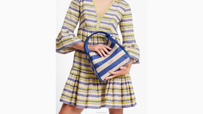 žene Kate Spade klasični plavi multi knott prugasta srednja torba preko tijela pribor 04HN118