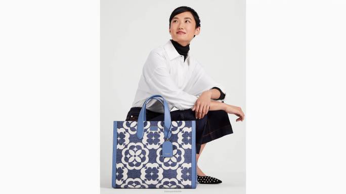žene Kate Spade manta plava multi cvjetni monogram manhattan velika torba od šenile pribor 04HN308