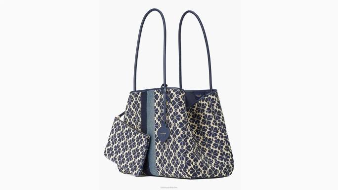 žene Kate Spade plavi multi cvijet jacquard pruga sve velika torba pribor 04HN206