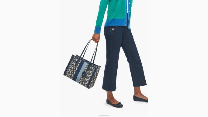žene Kate Spade plavi multi cvijet jacquard pruga tržišna srednja torba pribor 04HN167