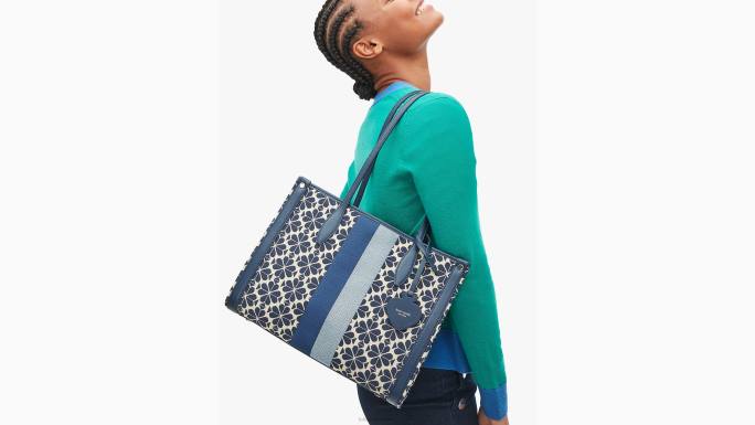 žene Kate Spade plavi multi cvijet jacquard pruga tržišna srednja torba pribor 04HN167