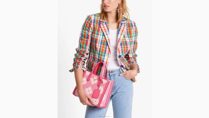 žene Kate Spade pom pom roza multi cvjetna dvobojna platnena manhattan mala torba pribor 04HN287