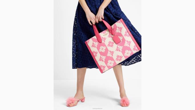 žene Kate Spade pom pom roza multi cvjetna dvobojna platnena manhattan velika torba pribor 04HN187