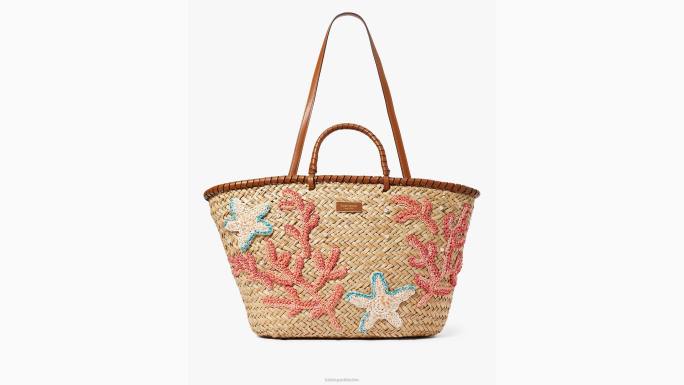 žene Kate Spade prirodni multi što je školjka ukrašena slamnatom velikom torbicom pribor 04HN4