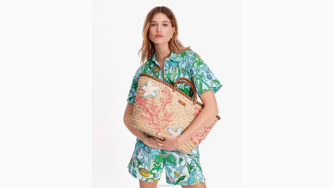 žene Kate Spade prirodni multi što je školjka ukrašena slamnatom velikom torbicom pribor 04HN4
