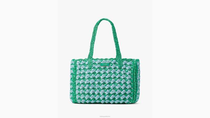 žene Kate Spade svježe zelje multi visoka plima prugasta heklana torba srednje veličine od rafije pribor 04HN11