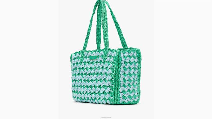 žene Kate Spade svježe zelje multi visoka plima prugasta heklana torba srednje veličine od rafije pribor 04HN11