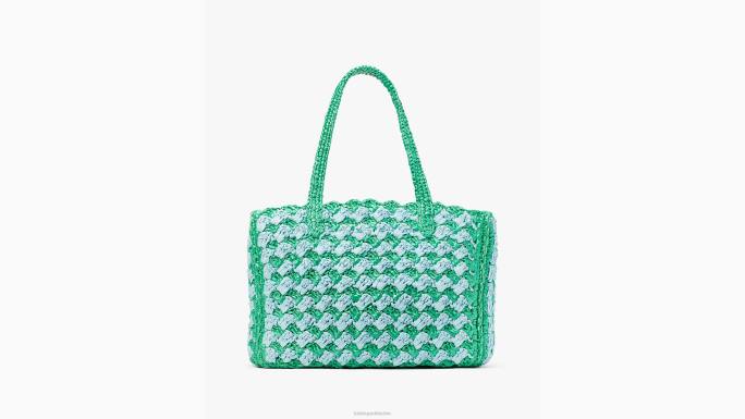 žene Kate Spade svježe zelje multi visoka plima prugasta heklana torba srednje veličine od rafije pribor 04HN11